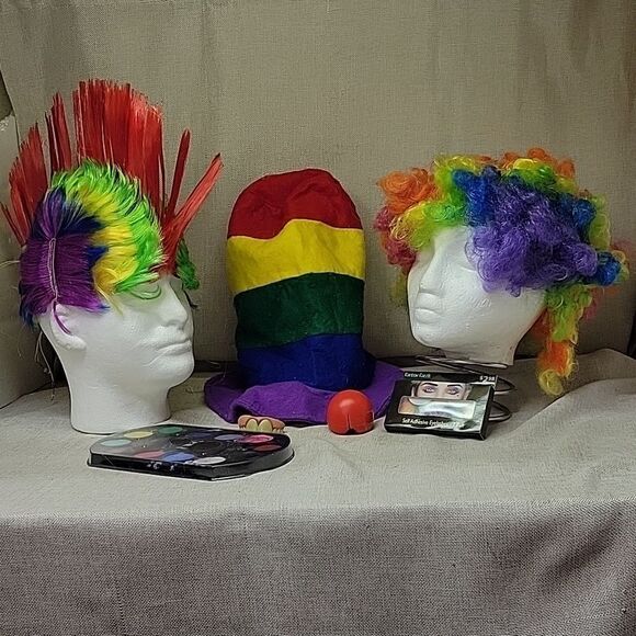 Rainbow color accessories.Hat, wigs, lashes, nose, teeth PRIDE, PARADE FUN - Picture 1 of 6